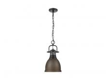  3602-S BLK-RBZ - Duncan Small Pendant with Chain in Matte Black with Rubbed Bronze